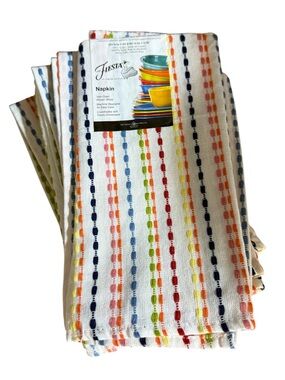 6 New Fiesta Fiestaware 100% Cotton Napkin Rainbow Woven Stripes 20x20